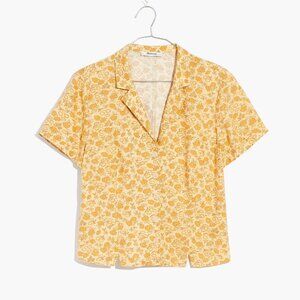 Madewell Linen-Blend Short-Sleeve Shirt in Florentine Floral -Yellow -medium